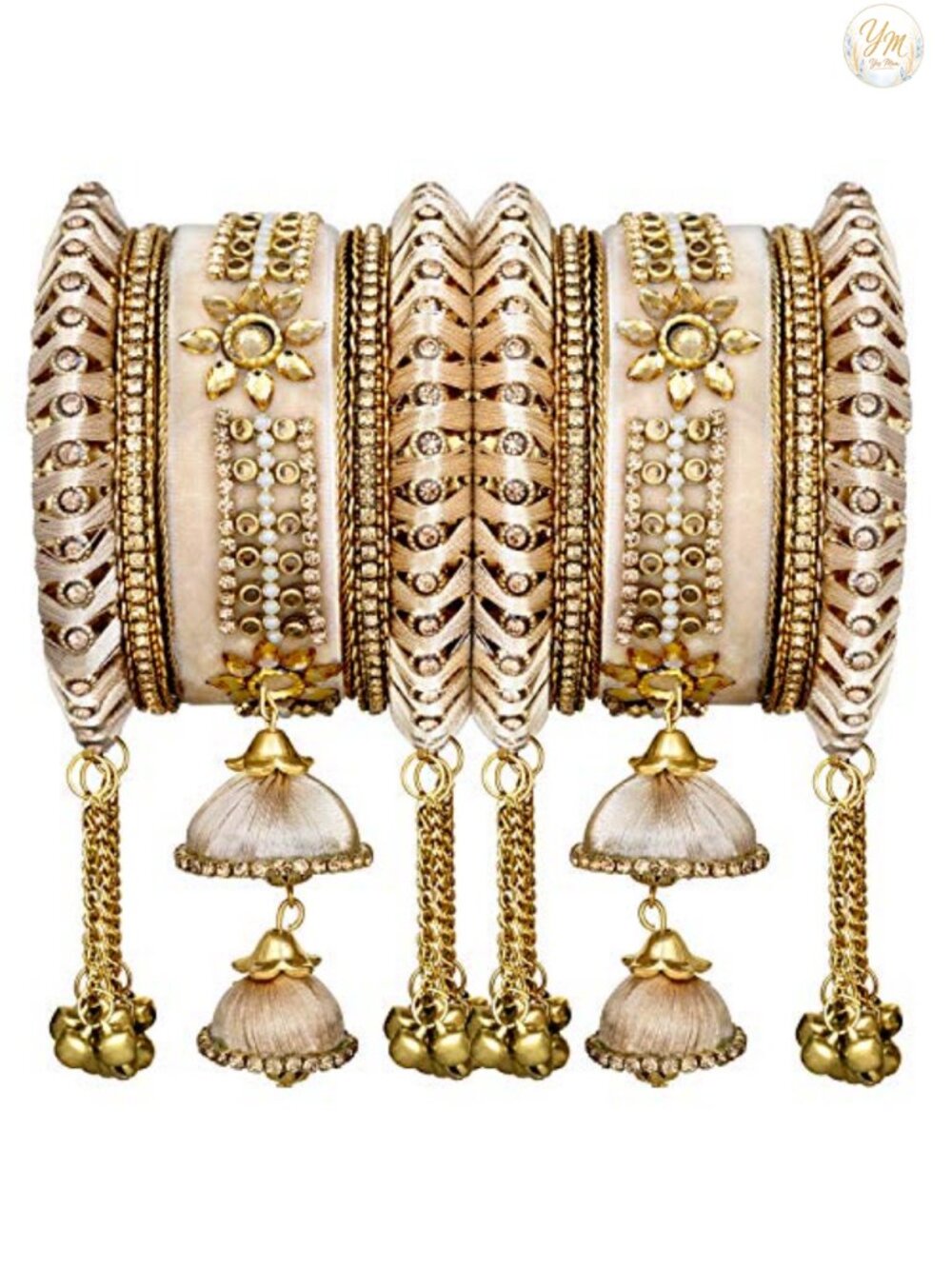 Aheli Velvet Faux Stone Studded Bridal Bangle Set Chuda with Hangings